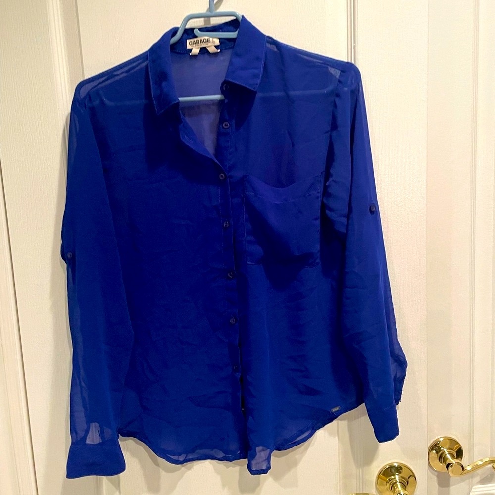 Garage Royal Blue Sheer Blouse